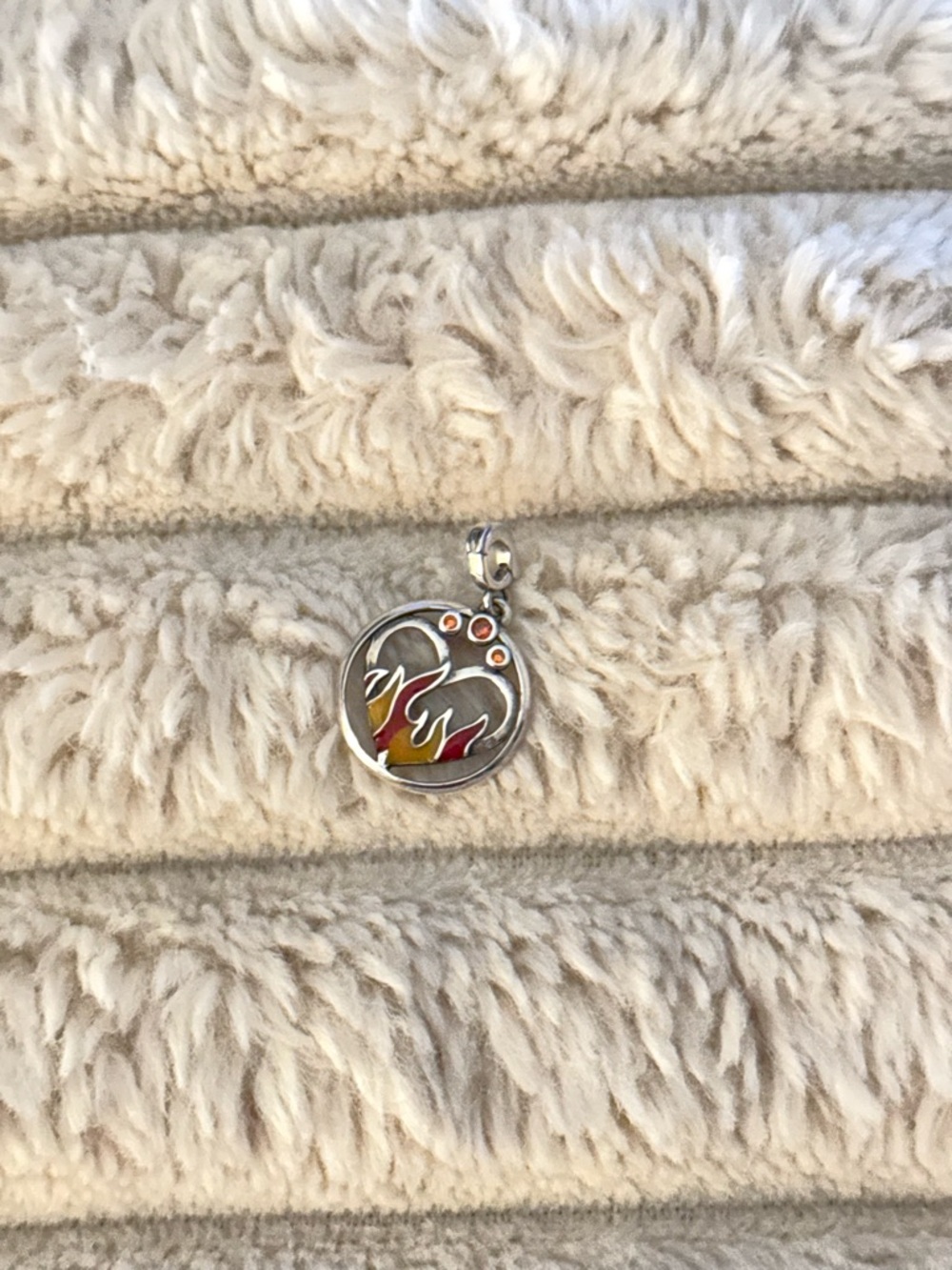 Pandora Silver Flame Heart Pendant with Orange & Yellow Enamel